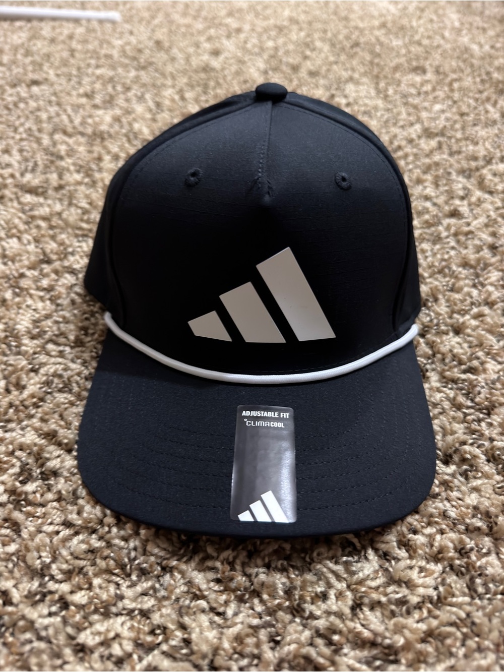 adidas Black Hat with White Logo and Trim